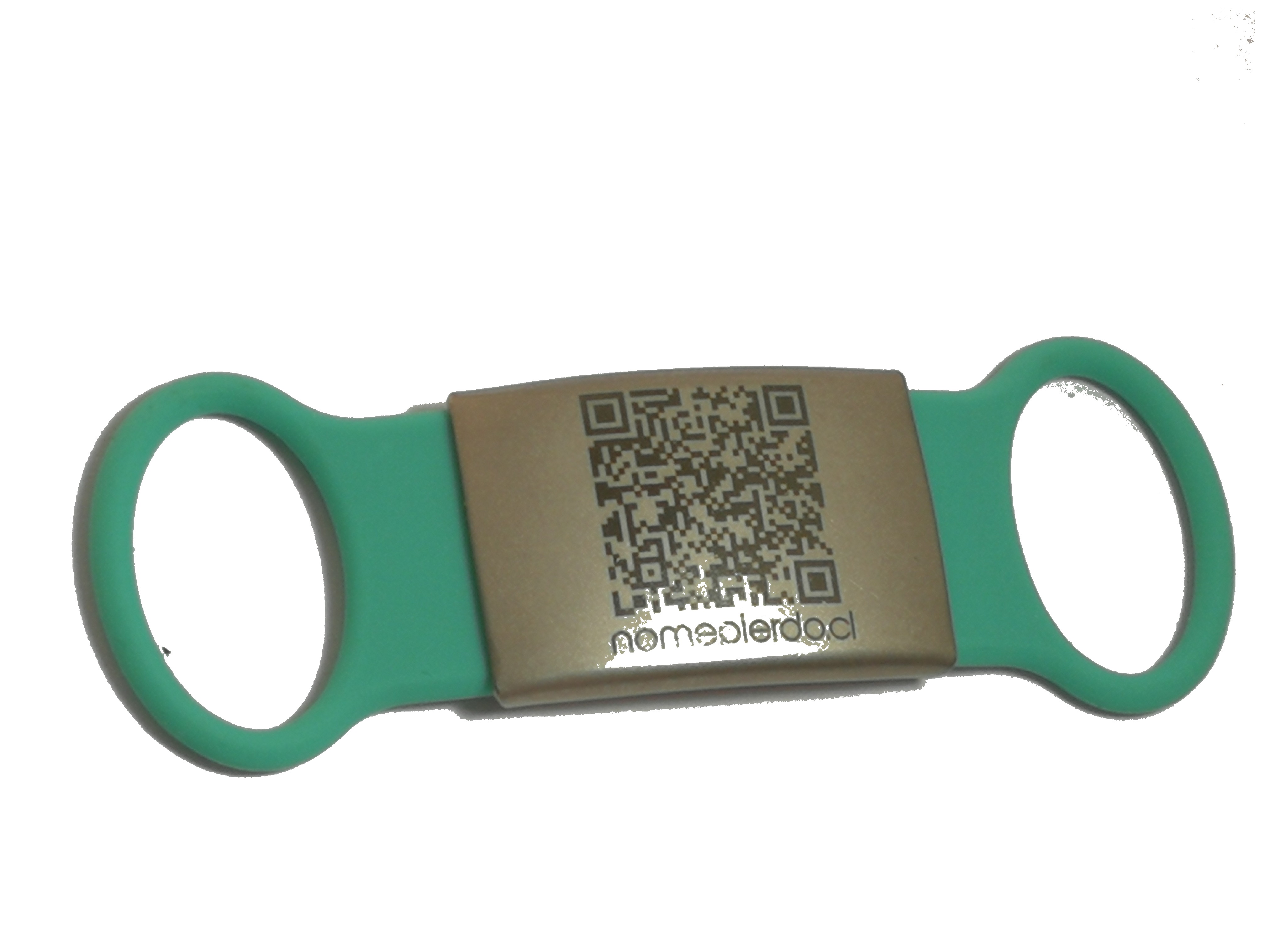 Banda de silicona nomepierdo.cl con QR grabado a láser